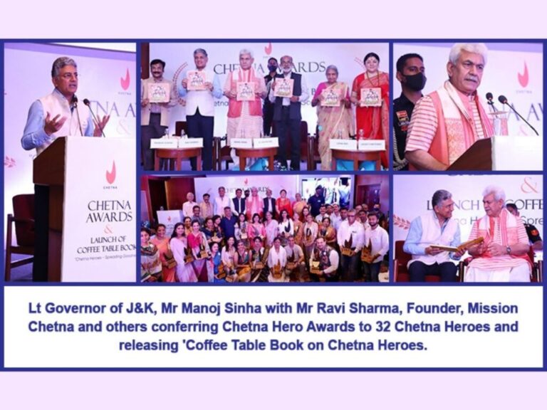 J&K Lt Governor conferred awards to Chetna Heroes and launched a ‘Coffee Table Book’ on their accomplishments in spreading goodness in a society organised by Mission Chetna