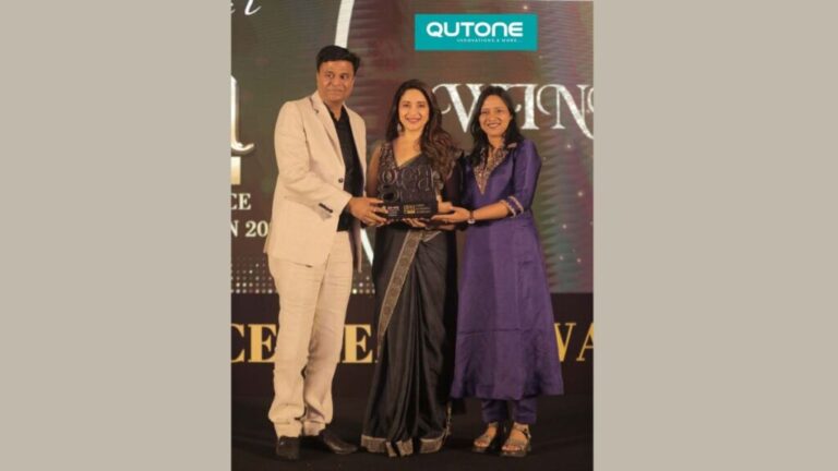 Qutone Tiles is presented by “Most Trusted Tile Brand” by Actor Madhuri Dixit at GEA 2023